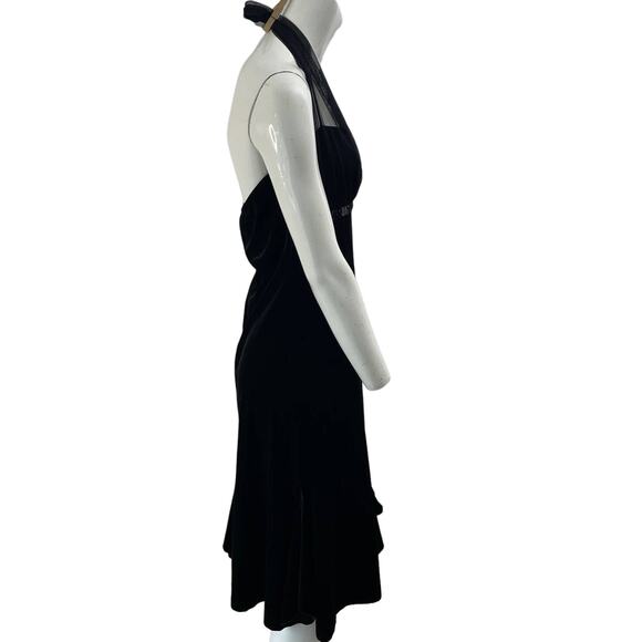 BLONDIE NITES Dress Womens 13 Black Midi Halter Stretchy Cocktail Holiday LBD - Picture 3 of 8